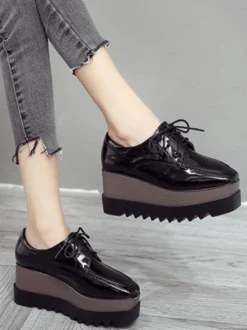 Oxfords élégants bout rond Synthétique cuir avant en dentelle Synthétique caoutchouc bout rond Oxfords chaussures