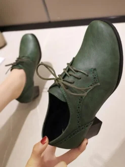 Oxfords marron femmes bout rond lacées chaussures oxford talon bloc