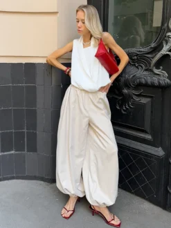 Pantalon ballon à taille élastique pour femme 2026
