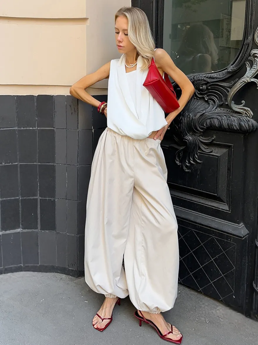 Pantalon ballon à taille élastique pour femme 2026