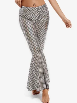 Pantalon de danse du ventre argenté pour adultes ensemble d'halloween en Polyester vêtements de danse Sexy pour femmes