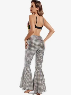 Pantalon de danse du ventre argenté pour adultes ensemble d'halloween en Polyester vêtements de danse Sexy pour femmes
