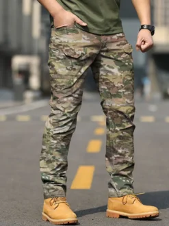 Pantalon homme décontracté camouflage taille naturelle pantalon cargo droit pantalon noir