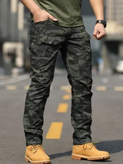Pantalon homme décontracté camouflage taille naturelle pantalon cargo droit pantalon noir