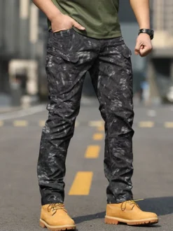 Pantalon homme décontracté camouflage taille naturelle pantalon cargo droit pantalon noir