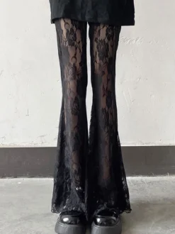 Pantalon Lolita gothique évasé Lolita en dentelle noire