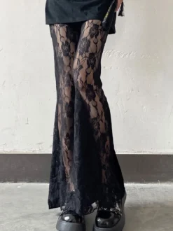 Pantalon Lolita gothique évasé Lolita en dentelle noire