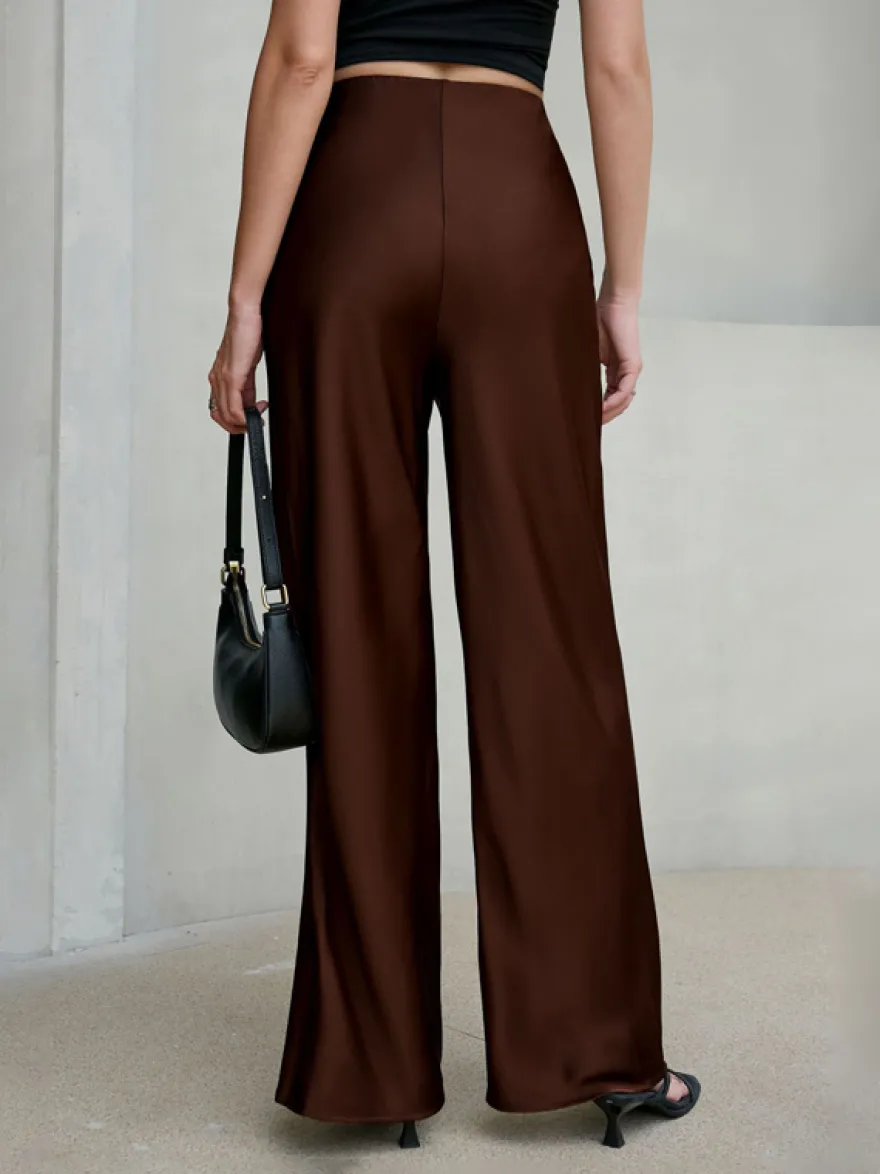 Pantalon marron en satin taille naturelle