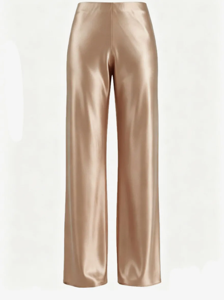 Pantalon marron en satin taille naturelle