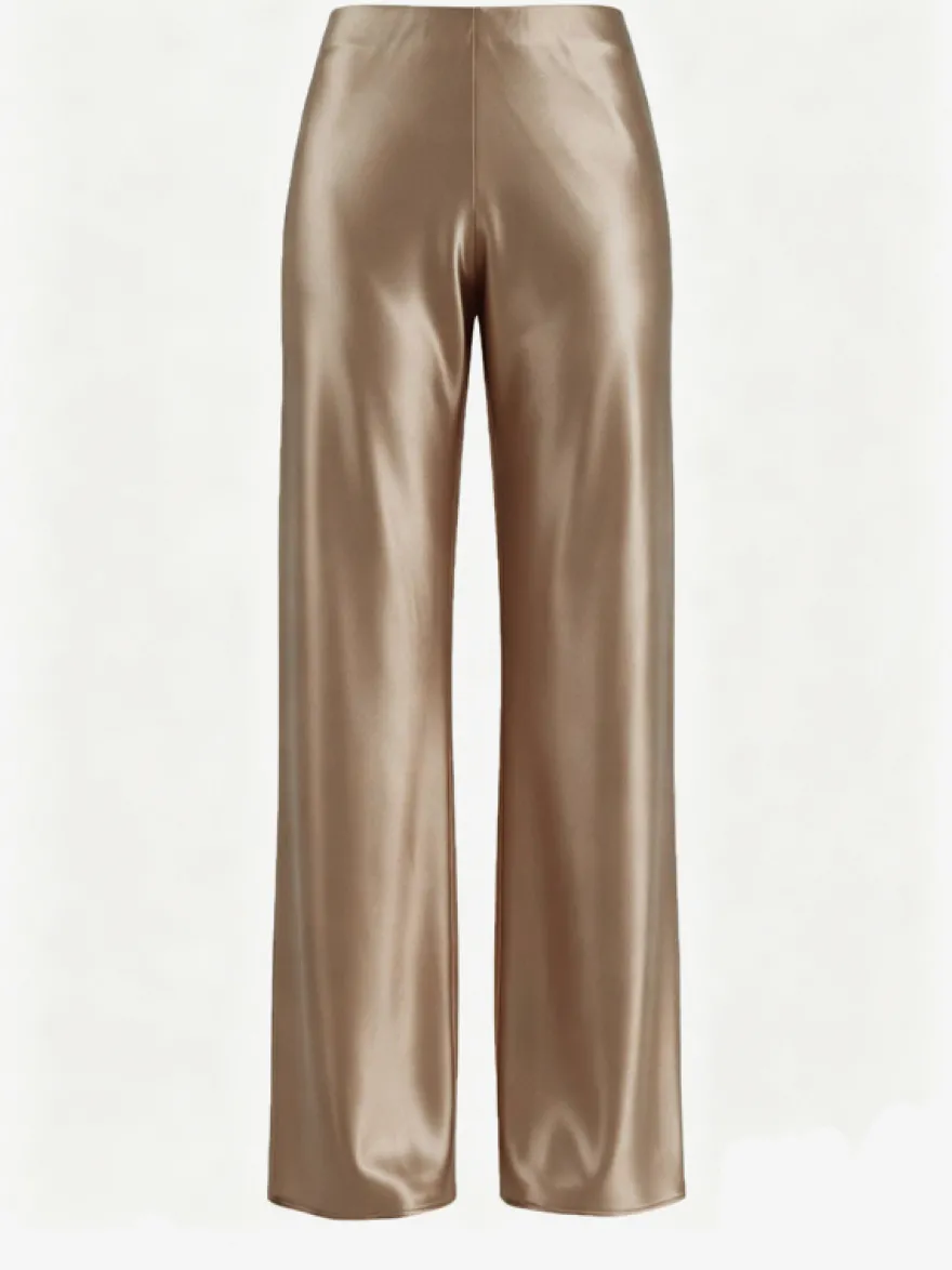 Pantalon marron en satin taille naturelle