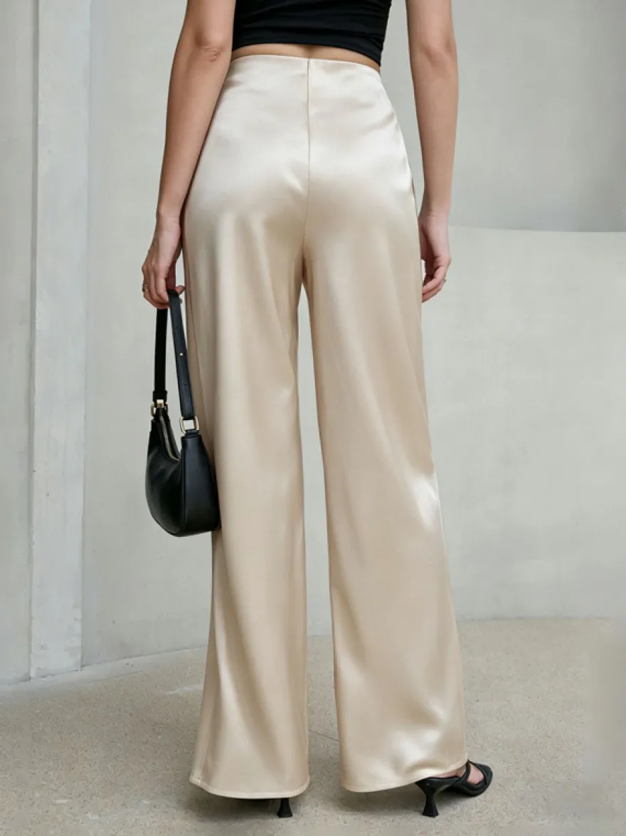 Pantalon marron en satin taille naturelle