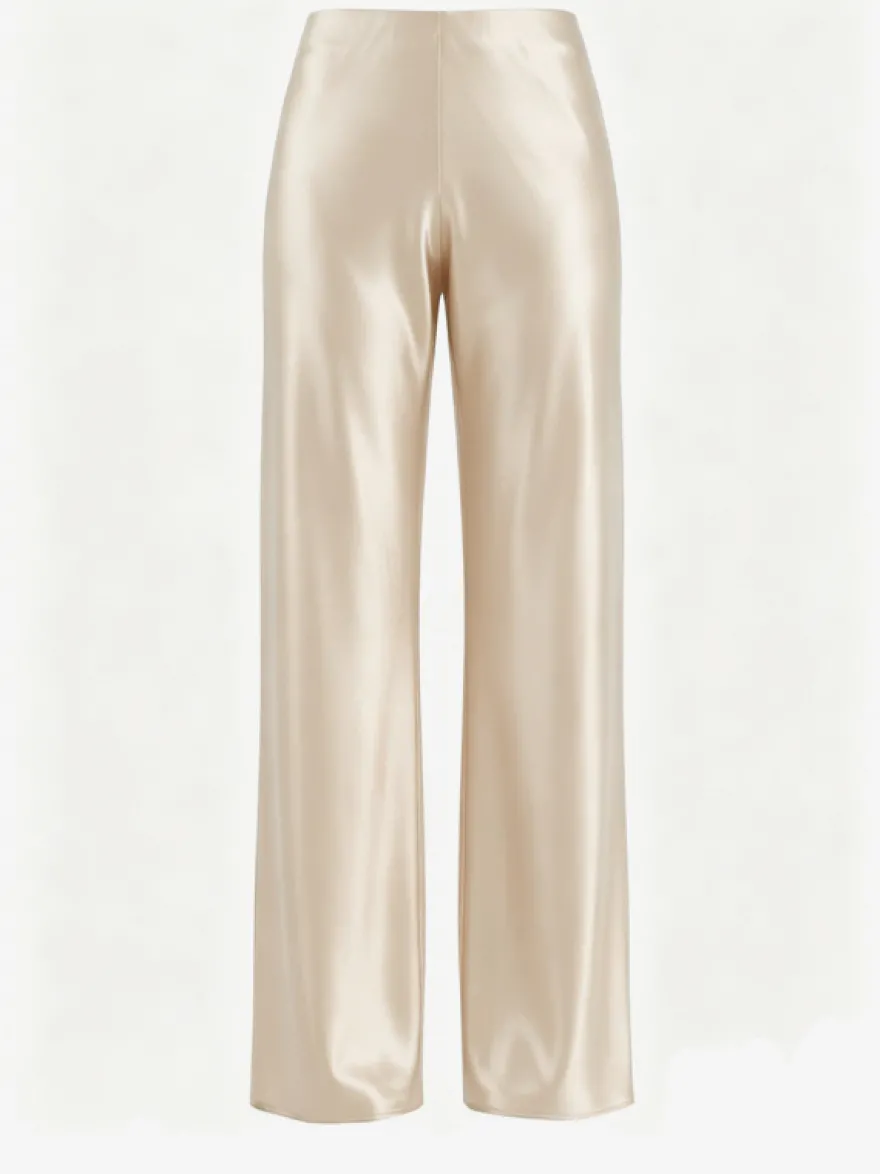 Pantalon marron en satin taille naturelle