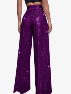 Pantalon palazzo à sequins taille haute et jambes larges style clubwear.