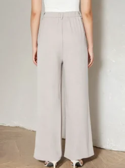 Pantalon palazzo taille haute à ceinture nouée et jambes larges plissé et décontracté