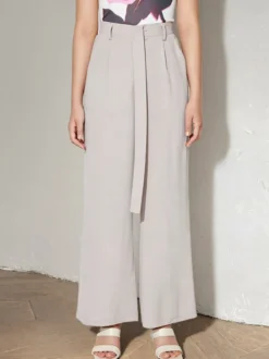 Pantalon palazzo taille haute à ceinture nouée et jambes larges plissé et décontracté
