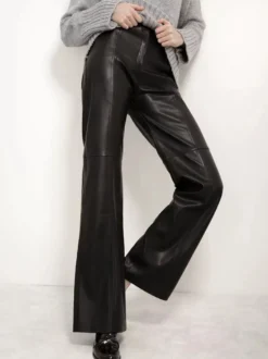 Pantalon rouge en similicuir PU taille naturelle coupe droite chic