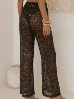 Pantalon à sequins chocolat taille naturelle