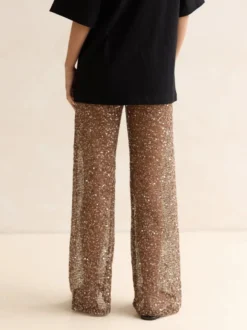 Pantalon à sequins chocolat taille naturelle