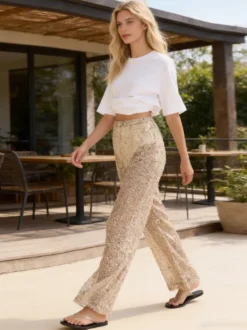Pantalon à sequins chocolat taille naturelle