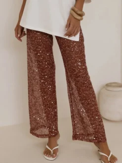 Pantalon à sequins chocolat taille naturelle
