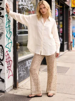 Pantalon à sequins chocolat taille naturelle