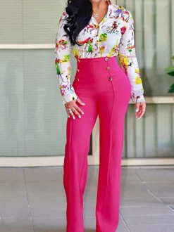 Pantalons Femmes Décontractés Longs Coupe Cintrée à Zip Décors avec Boutonnages Unicolore