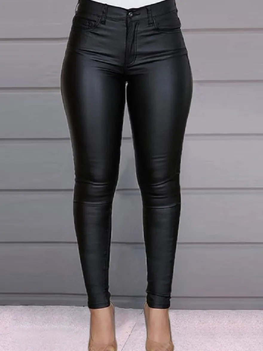 Pantalons Longs Femme Coupe Cintrée avec Boutons Unicolore
