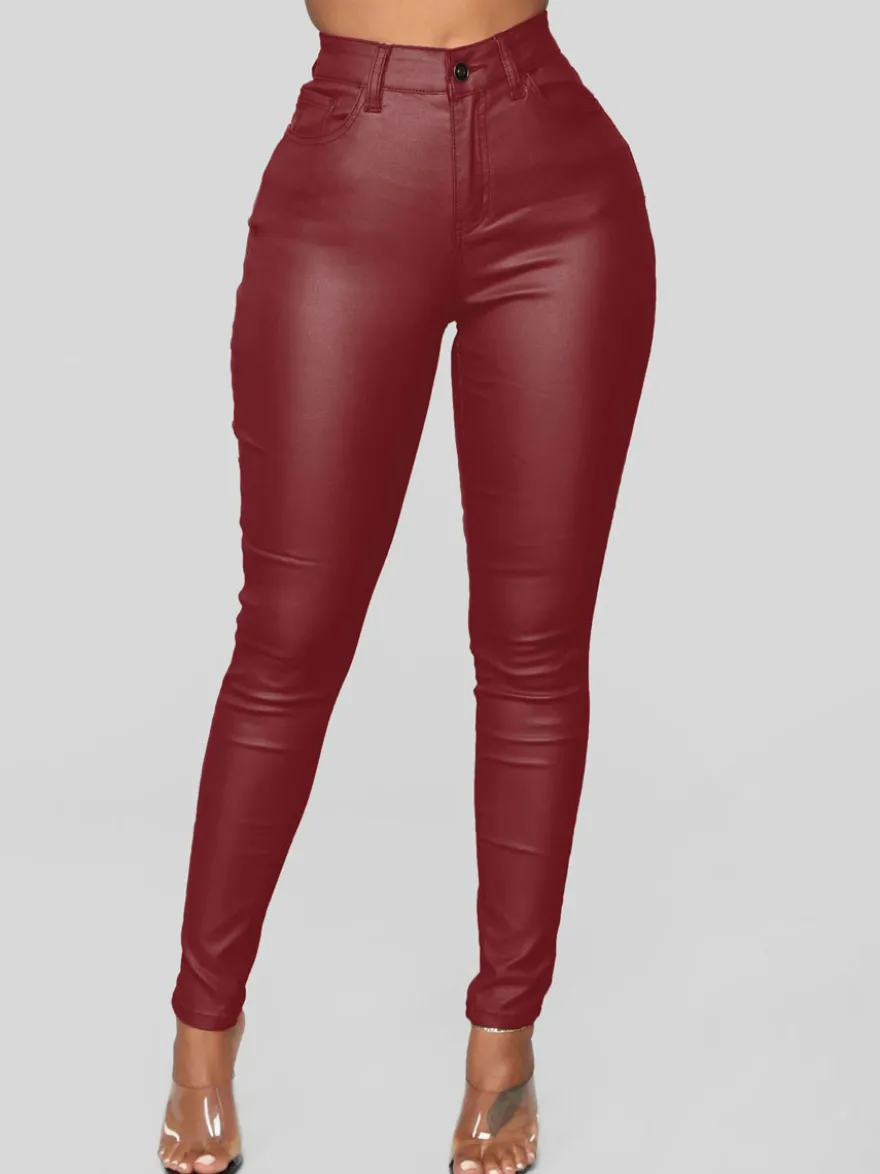 Pantalons Longs Femme Coupe Cintrée avec Boutons Unicolore