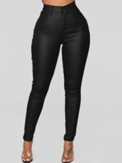 Pantalons Longs Femme Coupe Cintrée avec Boutons Unicolore