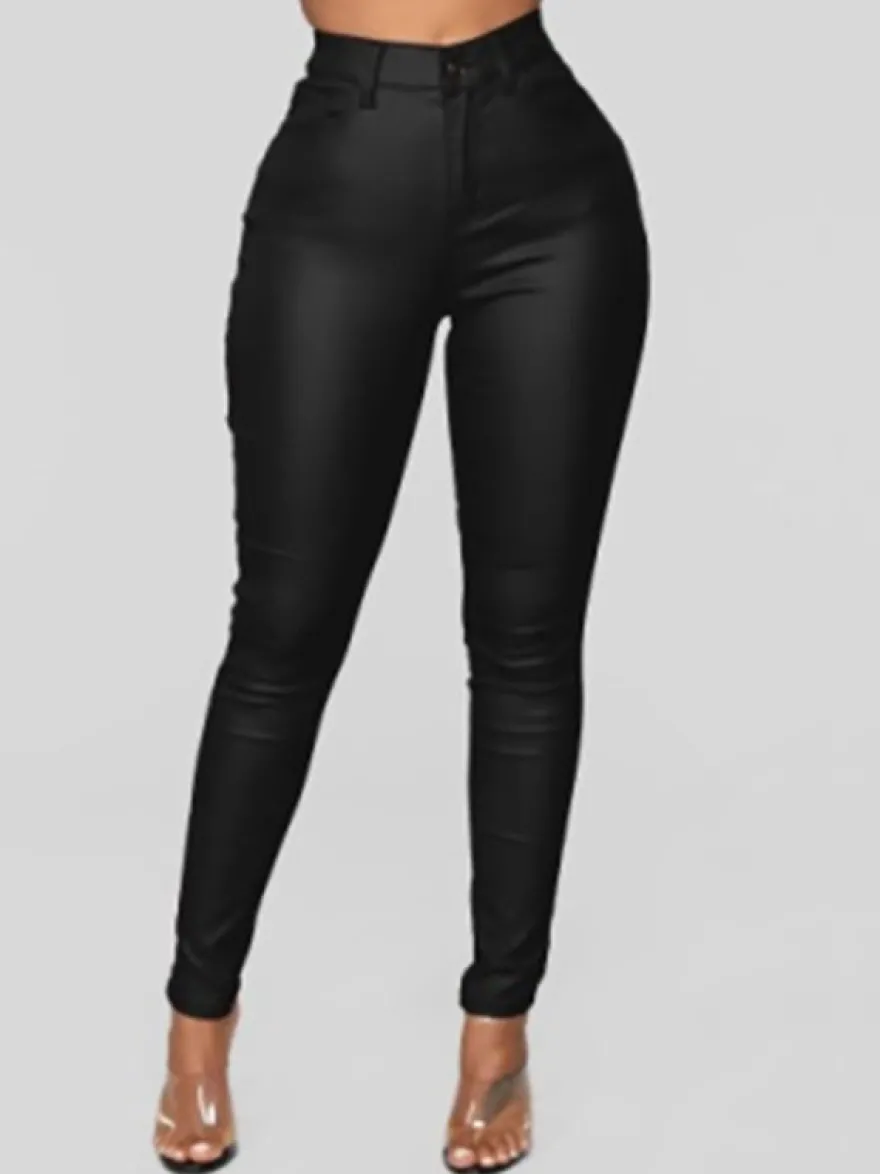 Pantalons Longs Femme Coupe Cintrée avec Boutons Unicolore