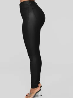 Pantalons Longs Femme Coupe Cintrée avec Boutons Unicolore