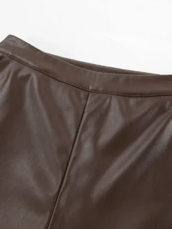 Pantalon taille haute en similicuir marron à jambes larges et droites style décontracté