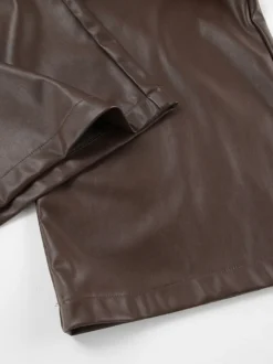 Pantalon taille haute en similicuir marron à jambes larges et droites style décontracté