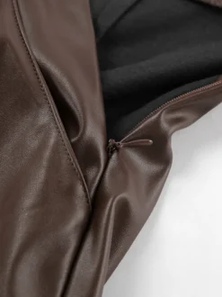 Pantalon taille haute en similicuir marron à jambes larges et droites style décontracté