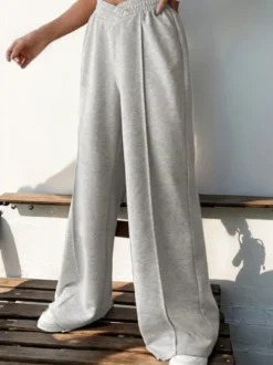 Pantalon Taille Naturelle Superposé En Polyester Gris Clair Oversize Décontracté