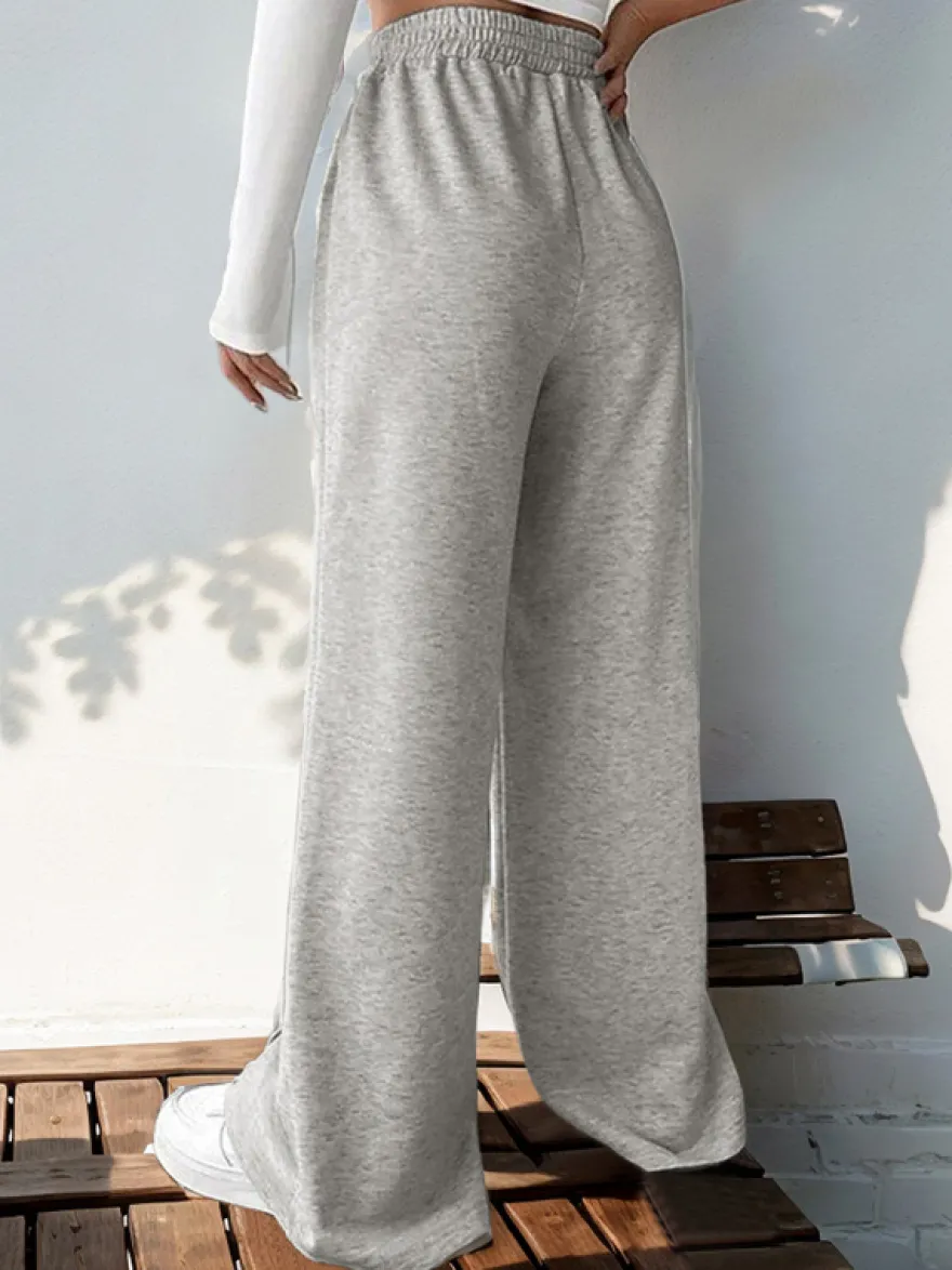 Pantalon Taille Naturelle Superposé En Polyester Gris Clair Oversize Décontracté