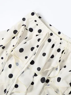 Pantalon évasé à pois et volants superposés taille haute transparent jambes larges