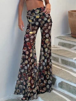 Pantalon évasé transparent imprimé pour femme 2026