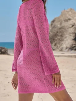 Paréos mini-robes sculptantes à manches longues et col rond maillots de bain noirs d'été pour la plage