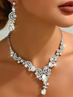 Parure de bijoux de mariée en métal et perles d'imitation attrayantes