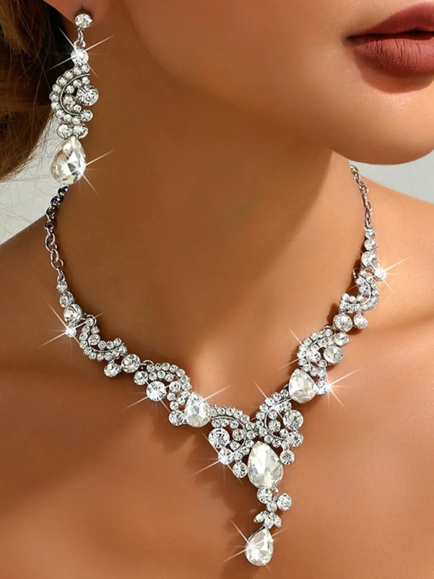 Parure de bijoux de mariée en métal et perles d'imitation attrayantes