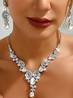 Parure de bijoux de mariée en métal et perles d'imitation attrayantes
