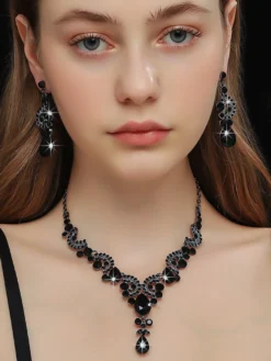 Parure de bijoux de mariée en métal et perles d'imitation attrayantes