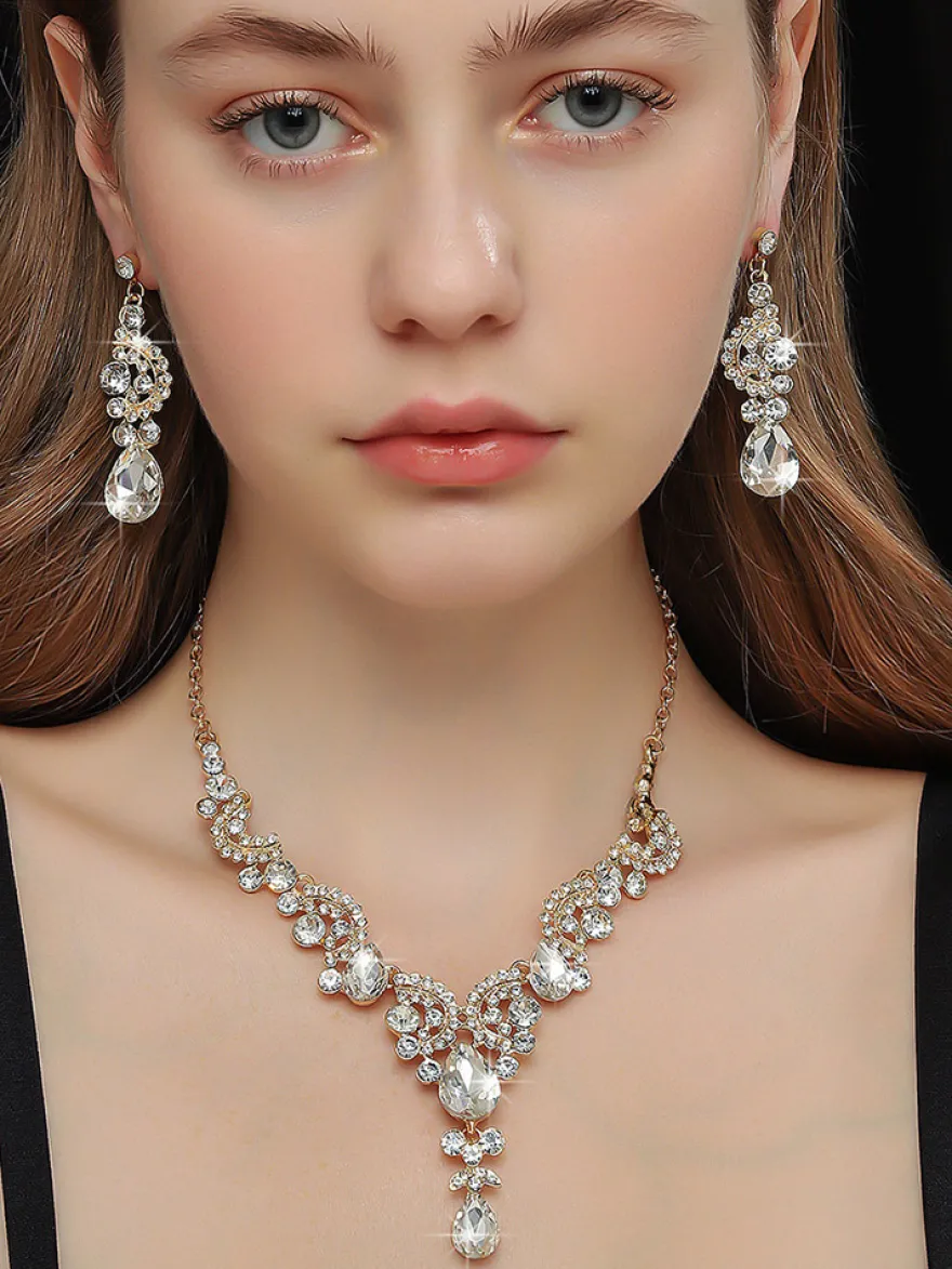 Parure de bijoux de mariée en métal et perles d'imitation attrayantes