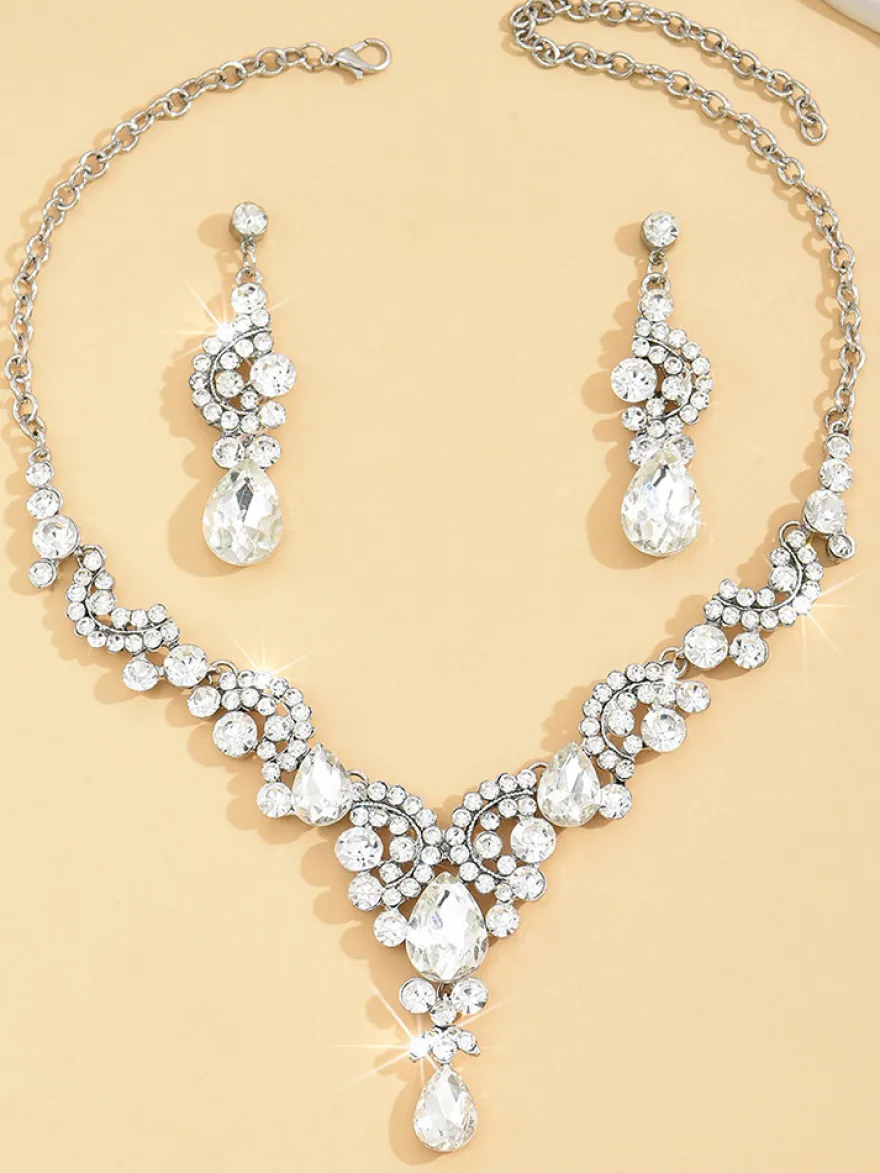 Parure de bijoux de mariée en métal et perles d'imitation attrayantes