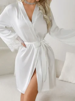 Peignoir à manches longues en dentelle Lingerie Vêtements de nuit Chemise de nuit