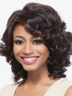 Perruque bob courte bouclée en laine raie sur le côté style rétro boucles souples résistante à la chaleur en cheveux synthétiques