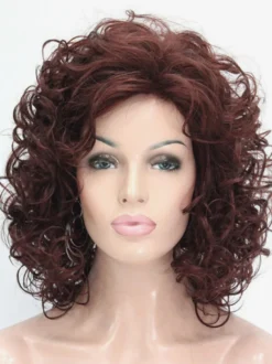 Perruque bob courte bouclée en laine raie sur le côté style rétro boucles souples résistante à la chaleur en cheveux synthétiques