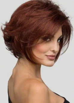 Perruque 16 inches brun acajou dégradé en fibre résistante à la chaleur droite