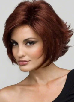 Perruque 16 inches brun acajou dégradé en fibre résistante à la chaleur droite